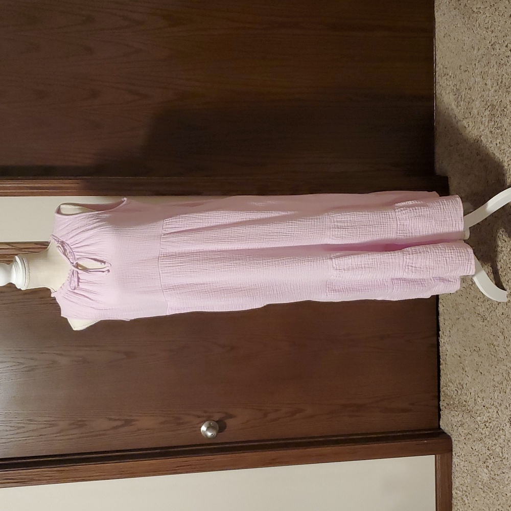 Sleeveless Light Pink Maxi Dress with Tie Neck